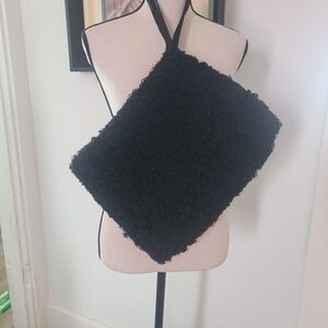 VTG 1950's MCM Black Muff Hand Warmer Purse Wristlet Curly Lamb Wool